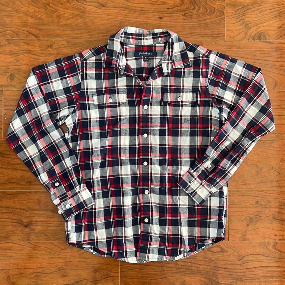 Brooks Brothers Blue and Red Boys Plaid Flannel Button Down Shirt